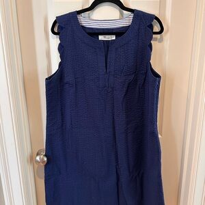 Vineyard Vines Navy Scallop Hem Dress Size 14 Sleeveless Seersucker